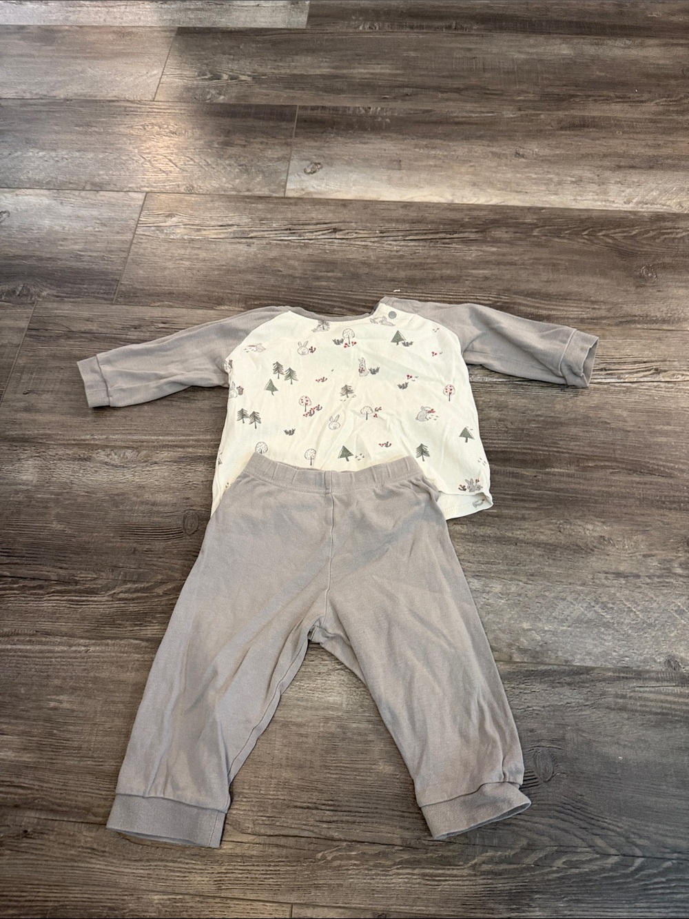 Norsu Organic Neutral Baby Two-Piece Outfit with Woodland Print